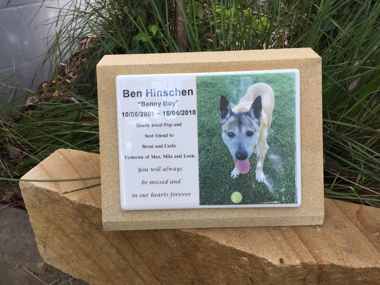 Pet Headstone in Sandstones with Photo Ceramic plaque