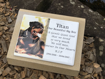 Pet Headstone in Sandstones with Photo Ceramic plaque