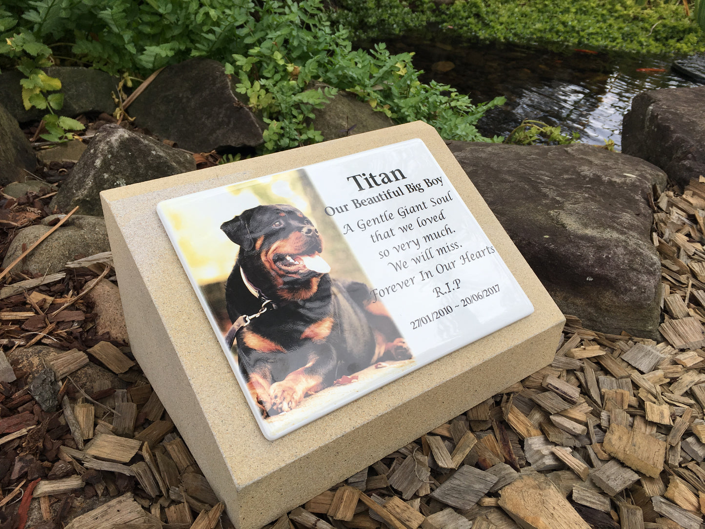 Pet Headstone in Sandstones with Photo Ceramic plaque