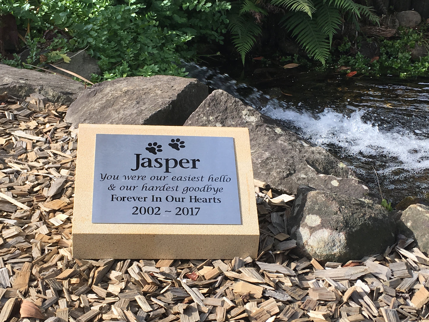 Pet Headstone In Sandstones With Stainless Steel Plaque