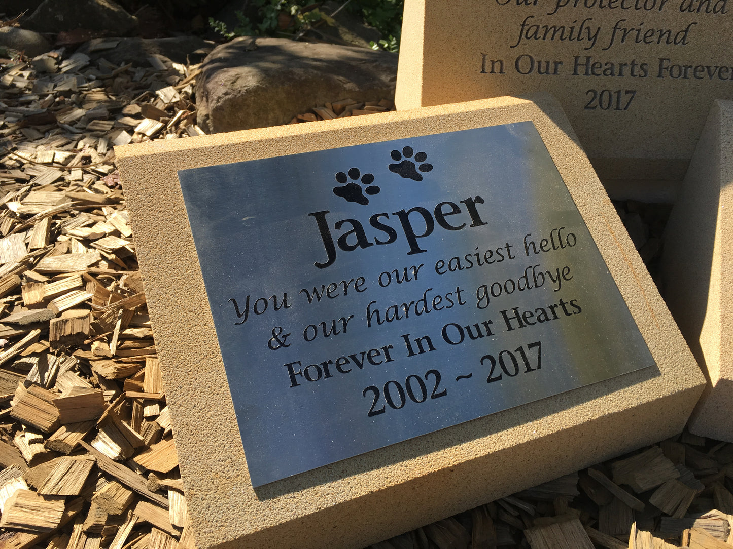 Pet Headstone In Sandstones With Stainless Steel Plaque