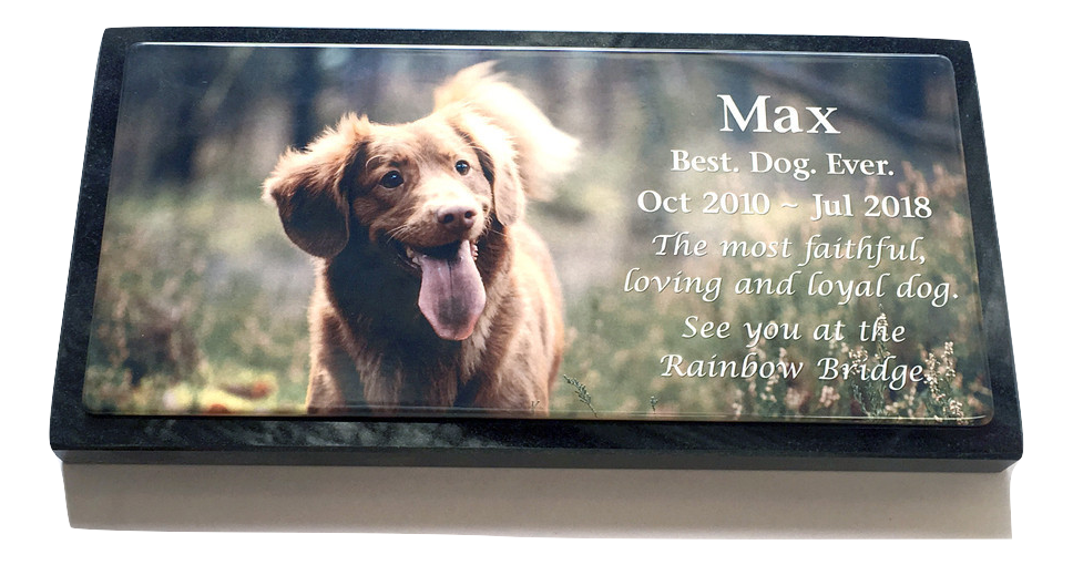 Photo Enamel Stainless Steel Pet Plaque Mounted On Granite Base