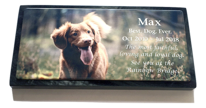 Photo Enamel Stainless Steel Pet Plaque Mounted On Granite Base