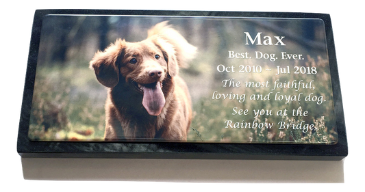 Photo Enamel Stainless Steel Pet Plaque Mounted On Granite Base