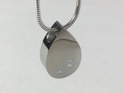 Cremation Jewellery - Tear Shape White Paws Design