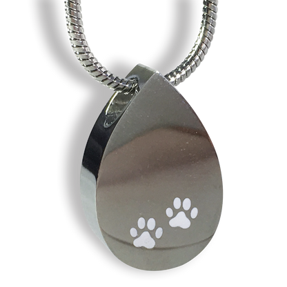 Cremation Jewellery - Tear Shape White Paws Design